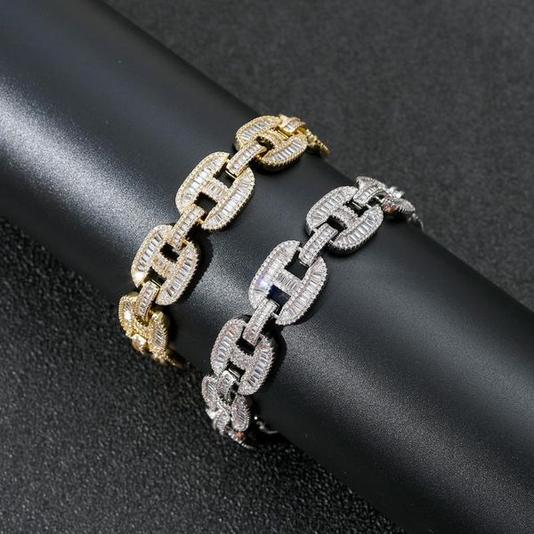 

link, chain 16mm luxurious gold color pig nose bracelets for women cubic zirconia cuban bangle hiphop jewelry, Black