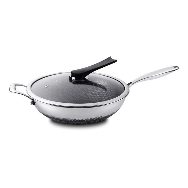 

pans cooking wok cookware non-stick frying pan 304 double-sided stainless steel fried vegetable cooker without lampblack