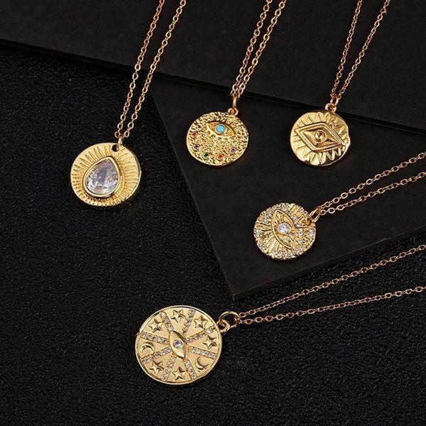 

pendant necklaces carved gold coin evil eye necklace for man woman punk gothic moon stars choker halloween jewelry gifts wholesale, Silver