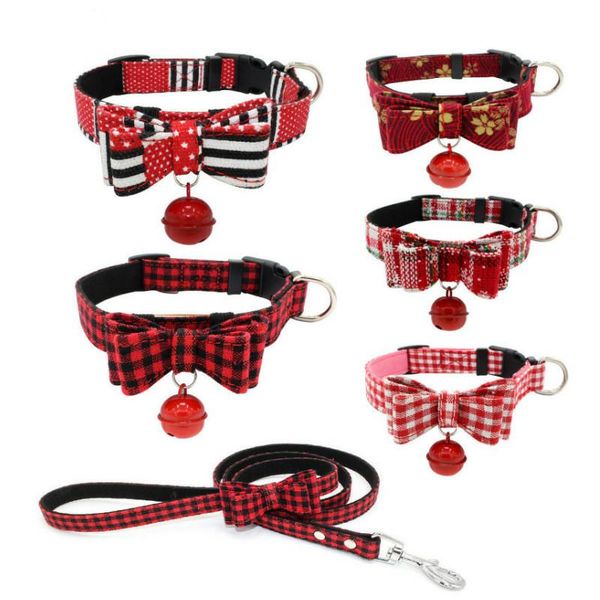 

style paws christmas adjustable handmade bowtie dog and cat collar leash set pet gift for dogs cats collars & leashes