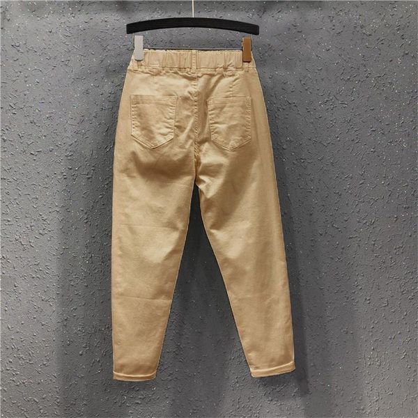 

women's pants & capris summer waist size denim arrival elastic all-matched cotton d321 yellow harem casual white plus jeans women, Black;white