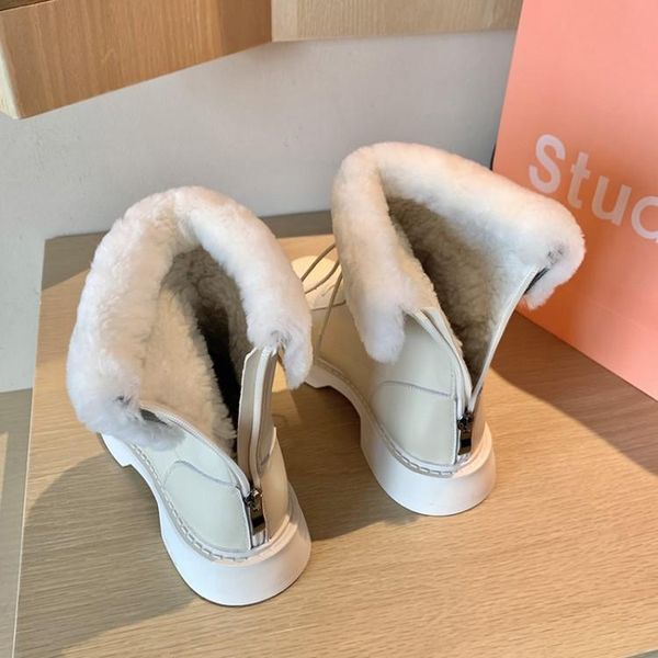 

boots mljuese 2021 women ankle cow leather winter plush black color round toe high heels female riding