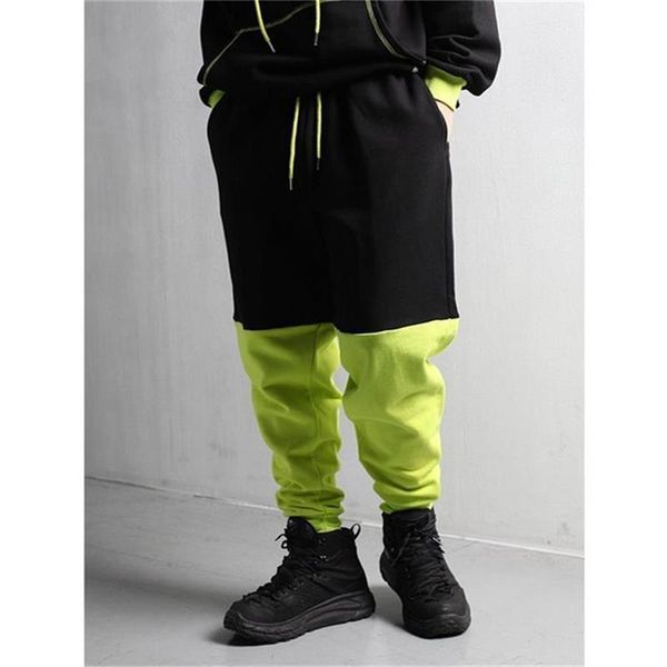 

men's pants patchwork harlan fashion trend casual versatile large size, Black