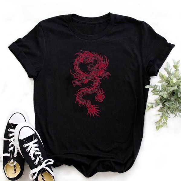 

ulzzang harajuku vintage chinese women t shirts dragon print casual wide oversize shein, White