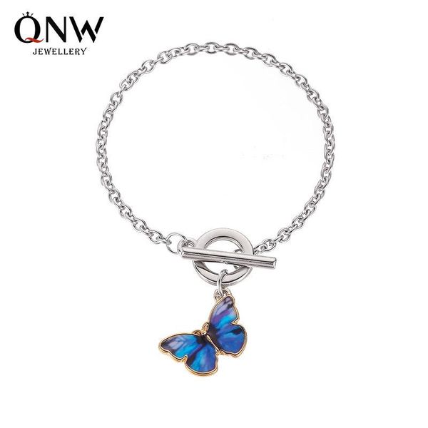 

link, chain bracelets blue butterfly pendant one word buckle, Black