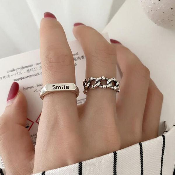 

wedding rings arrival silver color chain for women simple retro opening smile index finger combination wholesale, Slivery;golden