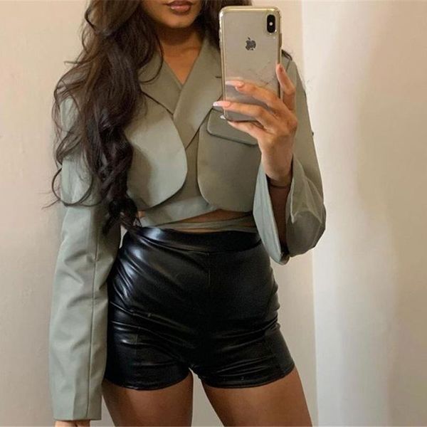 

women's suits & blazers gray double layer bandage slim blazer women long sleeve pocket short jacket female outwear 2021 crop, White;black