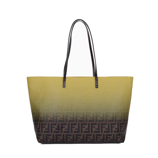 

autumn and winter 2021 new brown with yellow gradient zipper shopping bag shoulder bag tote bag zly bags