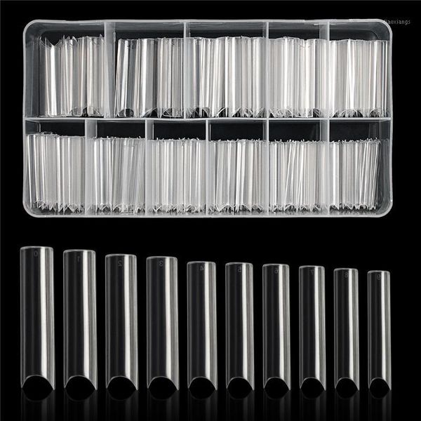 

curve straight acrylic fake nail tips 400pcs full cover french style long ballerina press on nails for salon supply false1, Red;gold