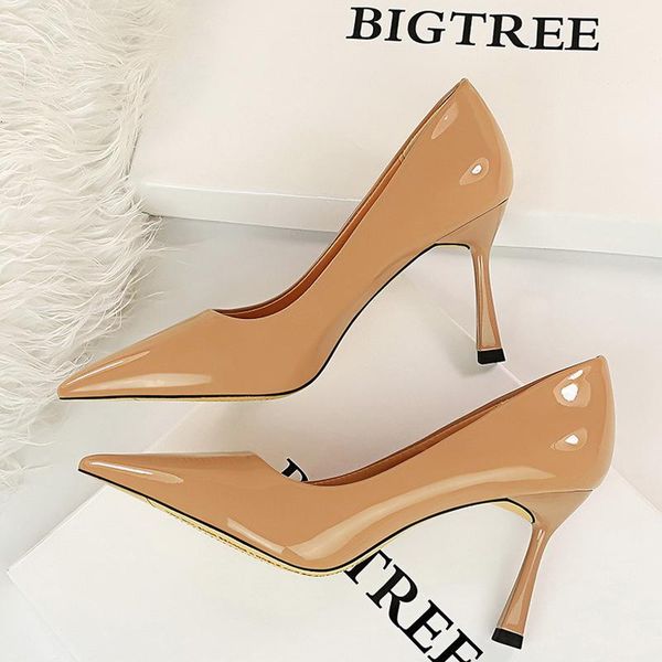 

dress shoes patent leather woman pumps pointed toe women heels stiletto office party high 8 cm, Black