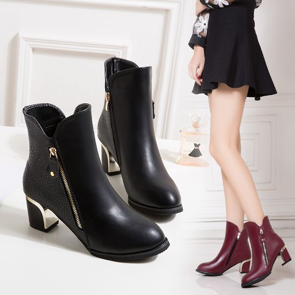 

autumn and winter 2021 4142 large martin boots thick pointed high heel's sho, Black