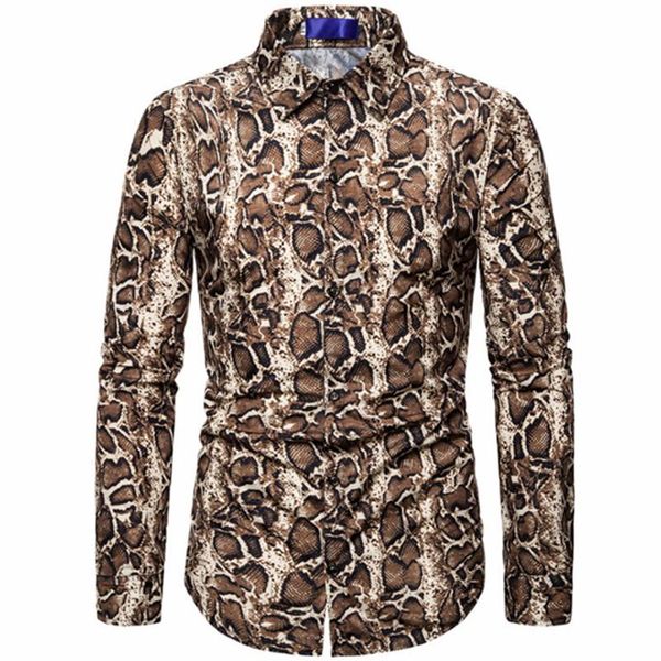 

men's nightclub snake print digital long sleeve shirt 2021 male slim fit blouses casual shirts, White;black