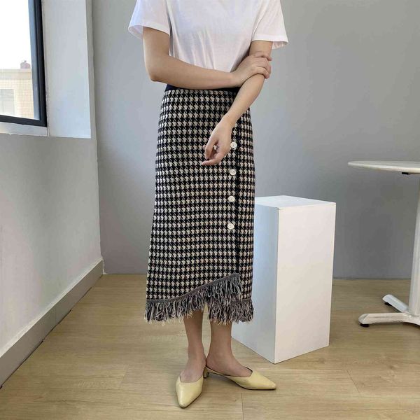 

skirts autumn tassel women high waist thicken irregular womens fashion bodycon kint straight femme 81y1, Black