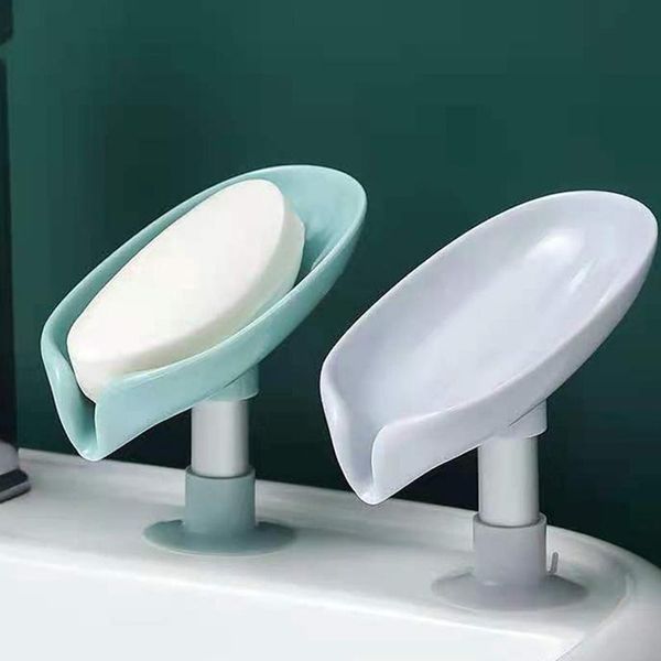 

soap dishes leaf shape tray pp box non-slip drain dish with suction cup sponge holder bathroom accessories