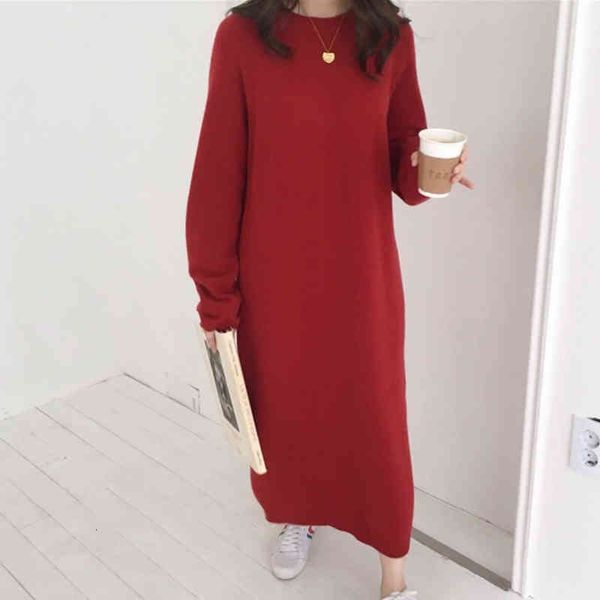 

dresses women s winter sleeve long sweater female pullover straight knitted solid korean clothes plus size robe femme 3lnr m13b, Black;gray