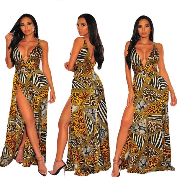 

2021 new2021 2019 new deep v high cross print a-line dress, White