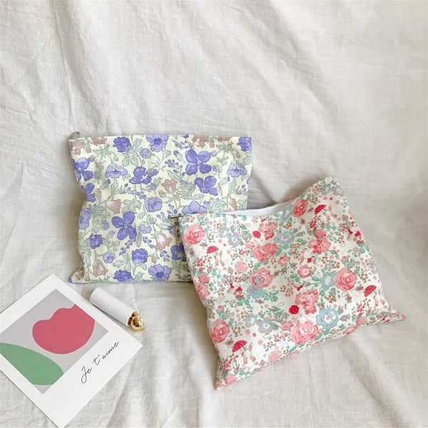 

cosmetic bags & cases sweet floral makeup bag storage pouch cotton fabric zipper beauty case female travel toilety cute