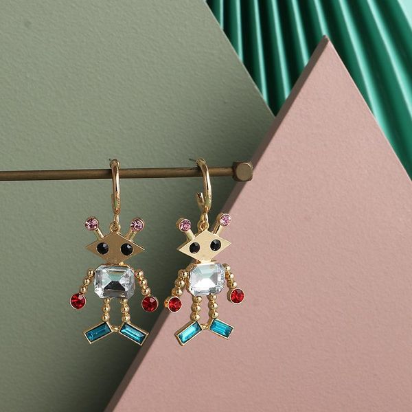 

dangle & chandelier robot earrings women korean style cute drop colorful crystal punk pendant fashion jewelry gifts for girls, Silver