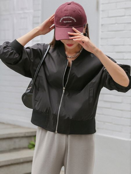 

dazy slant pockets letter patched detail drop shoulder bomber jacket t4zd#, Black;brown