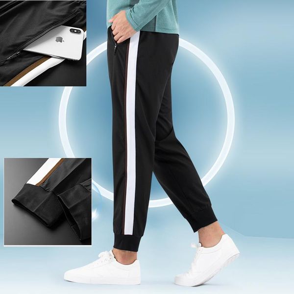 

running pants style sports men's loose fitness training casual long quick-drying ice silktrousers, Black;blue