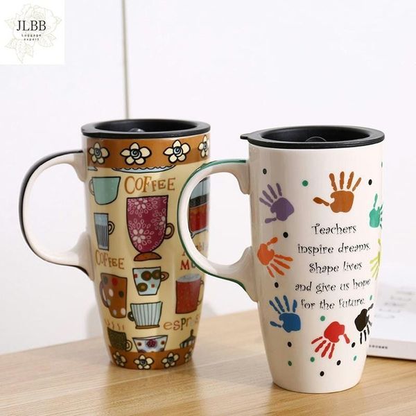 

mugs creative cartoon large-capacity glass coffee cup with cover ceramic home juice fruit lovers gift milk tea cups
