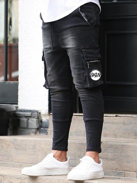 

men's jeans 2021 winter warm slim fit safari style fashion denim trousers stretch multiple pocket zipper logo brand pant, Blue