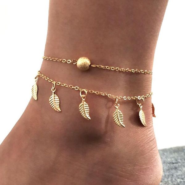 

anklets 2021 fashion tassel style leaf anklet multilayer foot chain handcuffs ankle bracelet for women beach accessories gift, Red;blue
