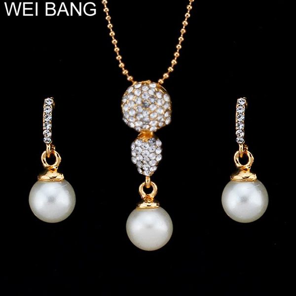

earrings & necklace korean sweet simulated pearl jewelry sets drop necklaces for women wedding crystal parure bijoux femme, Silver