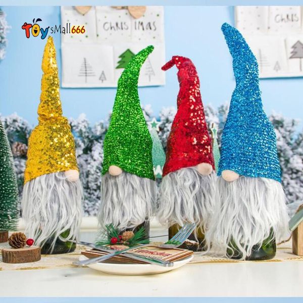 

santa claus wine bottle cover cartoon sequin faceless doll christmas decoration creative bottles sleeve party supplies