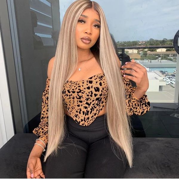 Destaque Platinum loira longa reta 180 Densidade Human Hair Wigs 13x6 Peruca frontal de renda pré -explodida com Babyhair Brasilian Remy Gray Cinza Full Lace Bleached 244 3