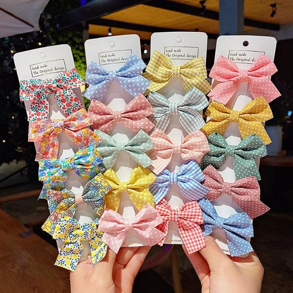 

hair accessories 5pcs/set sweet bowknot clips plaid print headwear hairpin flower dot cute girls children hairpins fashion, Slivery;white