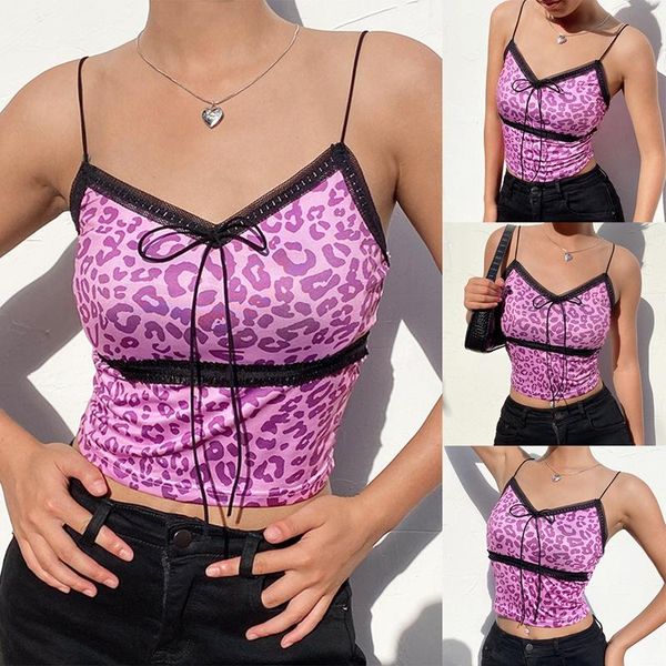 

women's tanks & camis fashion leopard print contrast color slim vest purple, White