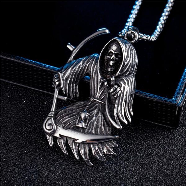 

pendant necklaces stainless steel for men grim reaper and knife punk necklace wallet connector charm chain fashion gift jewelry he243, Silver