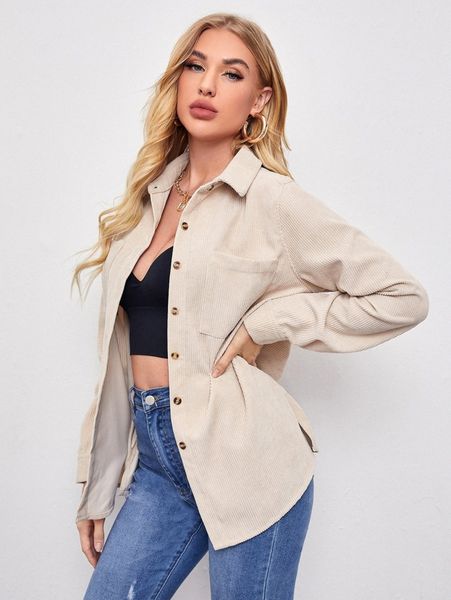 

patch pocket button placket cord blouse q0sw#, White