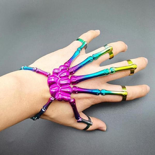 

charm bracelets halloween steam punk hand skull skeleton elasticity for women men gothic adjustable bracelet bangles jewelry, Golden;silver