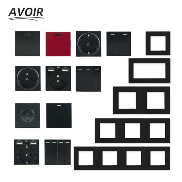 

smart home control avoir black module light switch 1 2 3 4 gang wall power button eu fr electrical socket plastic panel diy combination