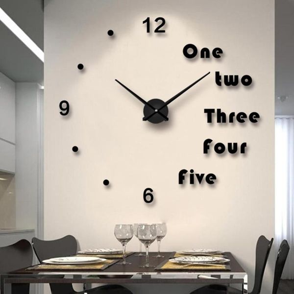 

wall clocks large 3d frameless clock stickers diy decoration for living room bedroom office (without battery) black