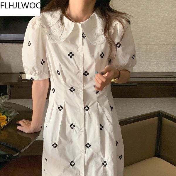

casual dresses korea chic vestidos cute sweet date girls feminine women floral printed retro vintage sleeve embroidery white ybhw, Black;gray