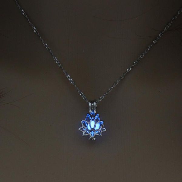 

chokers luminous glowing in the dark moon lotus flower shaped pendant necklace for women yoga prayer buddhism jewelry, Golden;silver