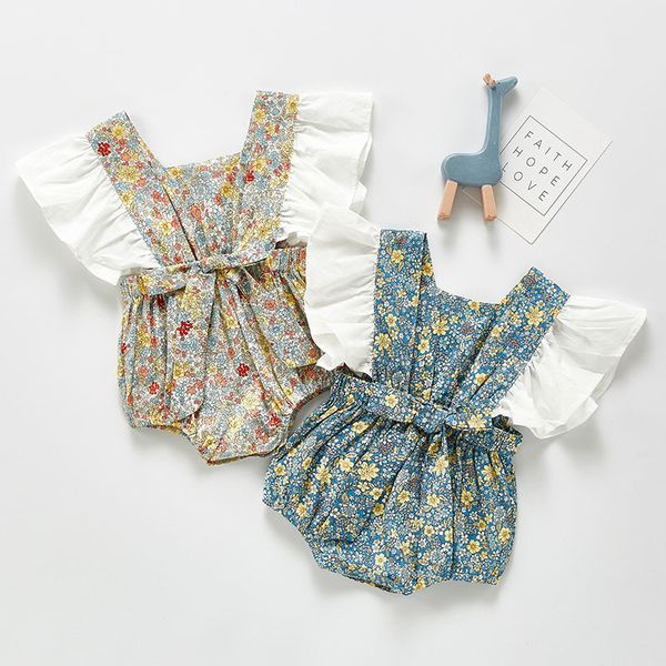 

summer cute baby girl sleeveless rompers kids floral born clothes 210429, Blue