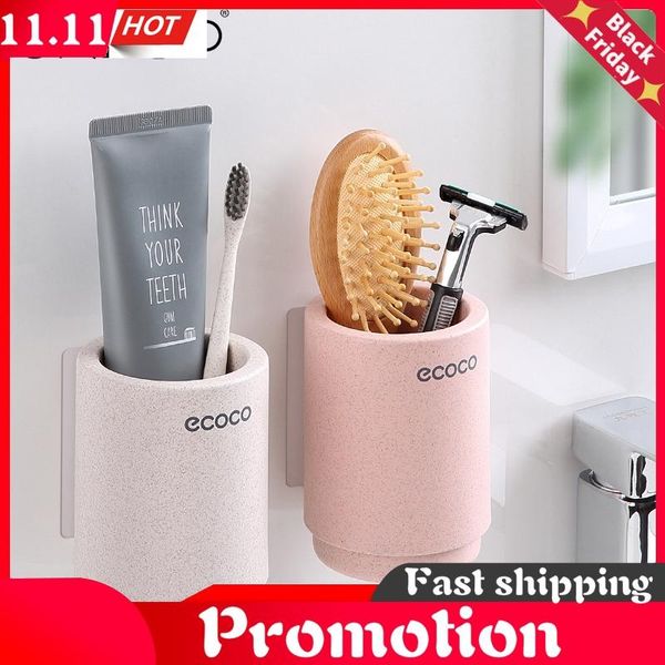 

magnetic adsorption toothbrush holder wheat straw mouth cup toothpaste storage rack wall mounted bathroom accessories sets bath accessory se