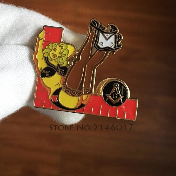 

2pcs red yellow masonic lapel pin mason soft enamel pins and brooch masons ladies of the lodge blonde pin-up girl model, Gray
