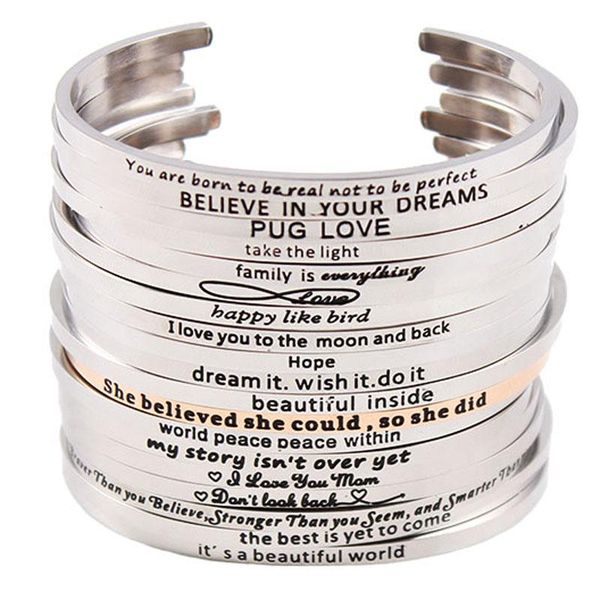 

bangle sell stainless steel engraved positive inspirational quote hand imprint cuff mantra bracelet for women gifts, Black