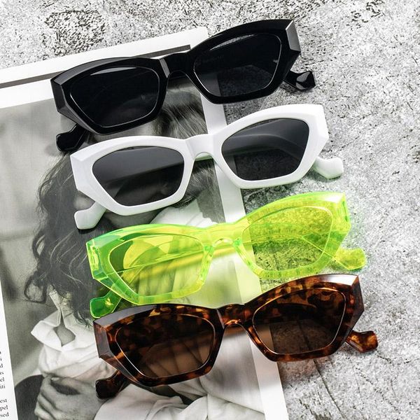 

fashion cat eye irregular sunglasses women 2021 vintage clear candy color eyewear men trending polygon sun glasses shades uv400, White;black
