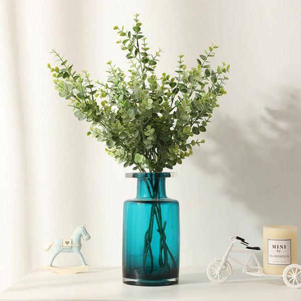 

decorative flowers & wreaths 1 branch artificial leaves big large fake eucalyptus plant plastic home decoration for shop garden office party