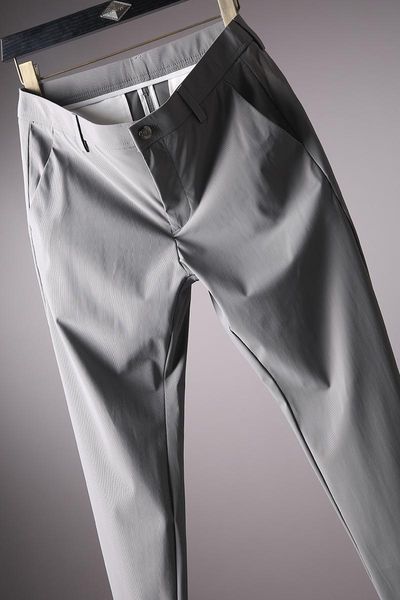 

jsbd summer drape feeling cold vertical stripes four stretch business straight casual pants men's ultra thin long pants, Black