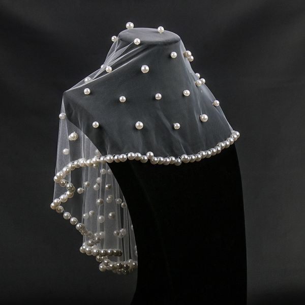 

pearls beaded edge wedding veil one layer short vestido de noiva white real picture elegant bridal wraps bridal veils accessories, Black