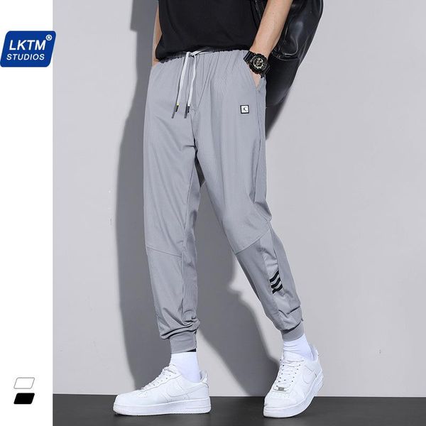 

men's pants spring and summer corset casual sports trend small leg capris ice thin harlan large wear, Black