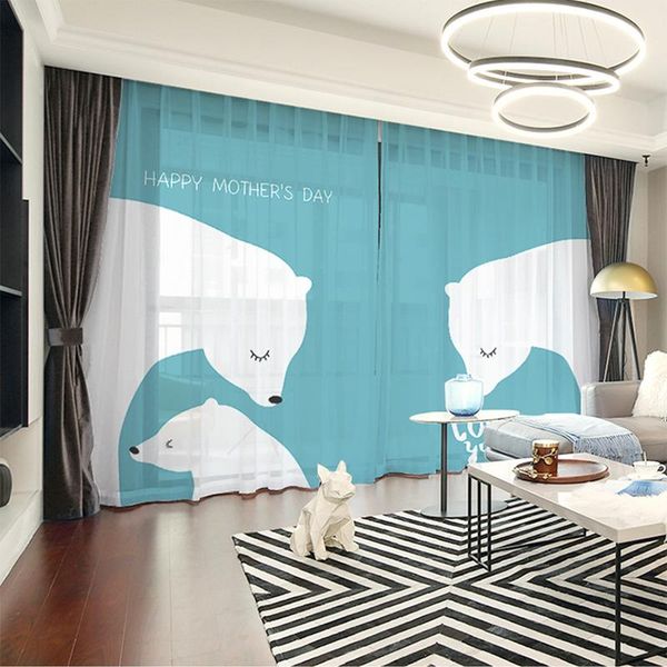 

curtain & drapes custom chiffon window drape for nursery kids children living room polar bear love mother day khaki gray brown pink blue