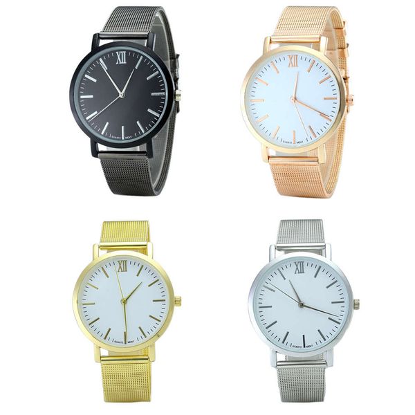 

watch mesh belt fashion simple alloy mesh ribbon women ultra-thin roman scale quartz men, Slivery;brown